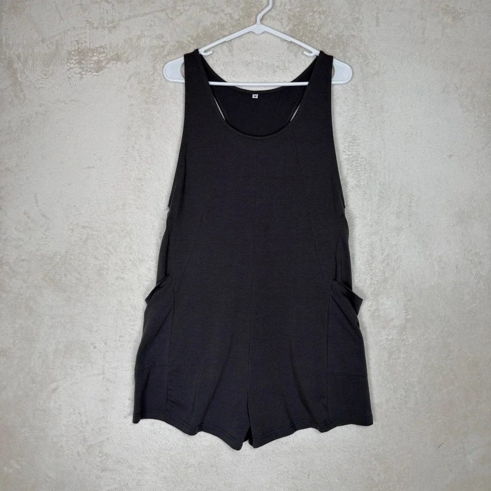 Womens Charcoal Gray Racerback Romper with Pockets Size M Drop Crotch Minimalist